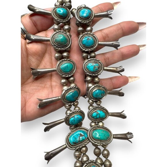 Native American Old Pawn Squash Blossom Necklace 26" Sterling Silver & Turquoise - Picture 8 of 16